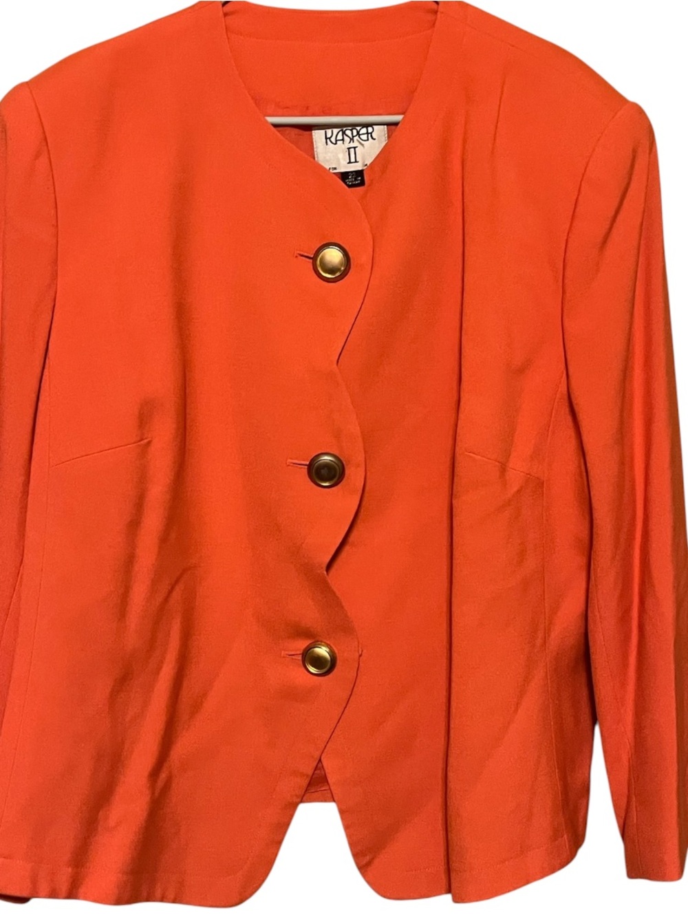 Vintage Kasper Women's Bright Orange Round-Neck Button Jacket Size  22